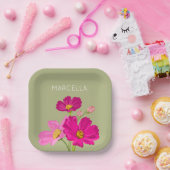 ブライトカラフルガーデンコスモス花カスタム咲き ペーパープレート (パーティー)