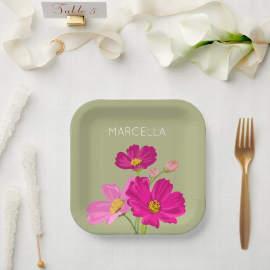 ブライトカラフルガーデンコスモス花カスタム咲き ペーパープレート (ウェディング)