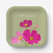 ブライトカラフルガーデンコスモス花カスタム咲き ペーパープレート (正面)