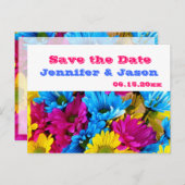 ブライトカラフルガーベラデイジーブーケ日付を保存 案内ポストカード (正面/裏面)