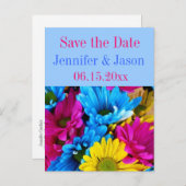 ブライトカラフルガーベラデイジーブーケ日付を保存 案内ポストカード (正面/裏面)
