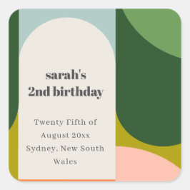 ブライトカラフルグルーヴィレトロアーチエイジ誕生日 スクエアシール