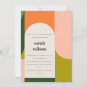 ブライトカラフルグルーヴィレトロアーチエイジ誕生日 招待状 (正面)