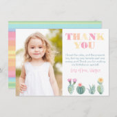 ブライトカラフルサボテン水彩誕生日パーティー サンキューカード (正面/裏面)