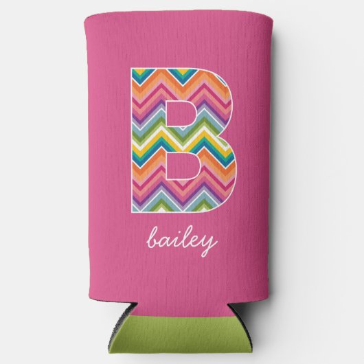 ブライトカラフルシェブロンパタカスタムーンB スリム缶クーラー (正面)