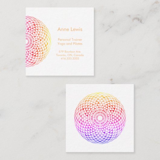 ブライトカラフルスクエアマンダラビジネスカード スクエア名刺 (正面/裏面)