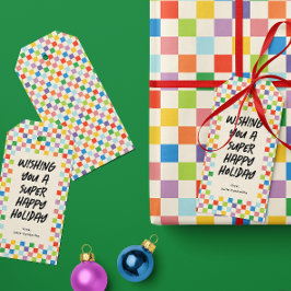 ブライトカラフルチェッカーボードカスタムおもしろい ギフトタグ