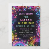 ブライトカラフルネオングローパーティー誕生日 招待状 (正面)