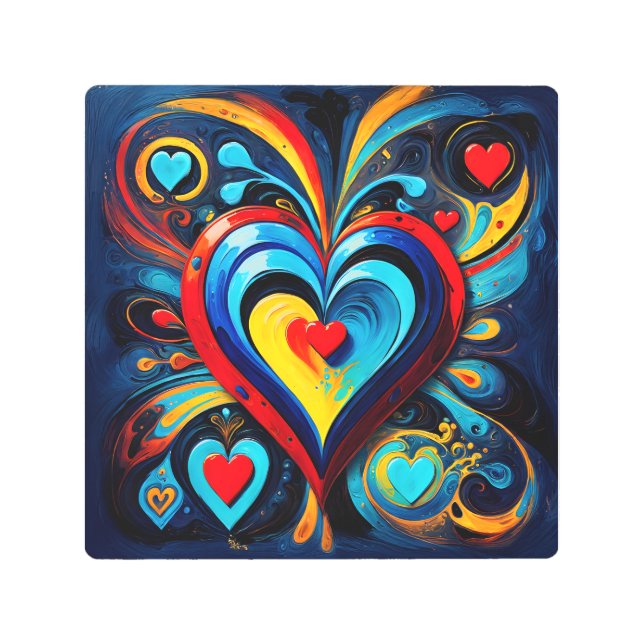 ブライトカラフルハートはっきりしたアモダンート メタルプリント (正面)