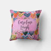 ブライトカラフルハートパーソナライズされた子供部屋 クッション (裏面)