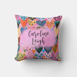 ブライトカラフルハートパーソナライズされた子供部屋 クッション