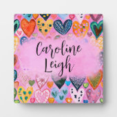 ブライトカラフルハートパーソナライズされた子供部屋 フォトプラーク (正面)