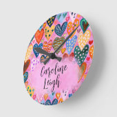 ブライトカラフルハートパーソナライズされた子供部屋 ラウンド壁時計 (傾斜)