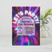 ブライトカラフルピンクネオングロー10代のガール誕生日 招待状 (スタンド正面)