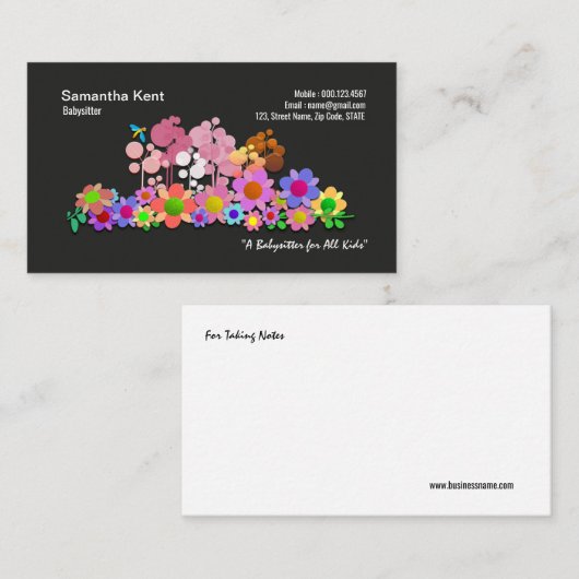 ブライトカラフルフラワーガローナニー名刺 名刺 (正面/裏面)