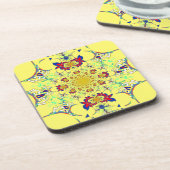 ブライトカラフルフローラダマスクデザインアートプリント コースター (左側)