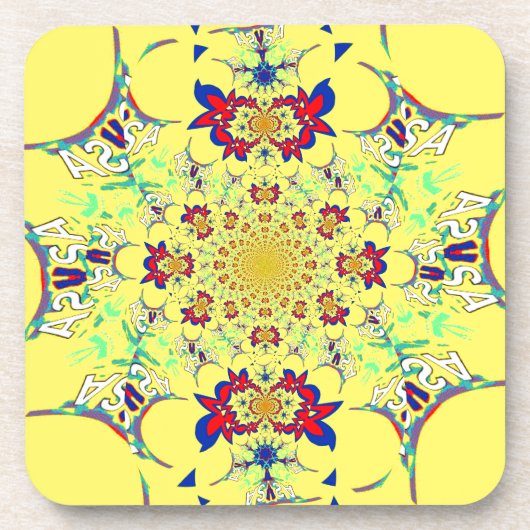 ブライトカラフルフローラダマスクデザインアートプリント コースター (正面)