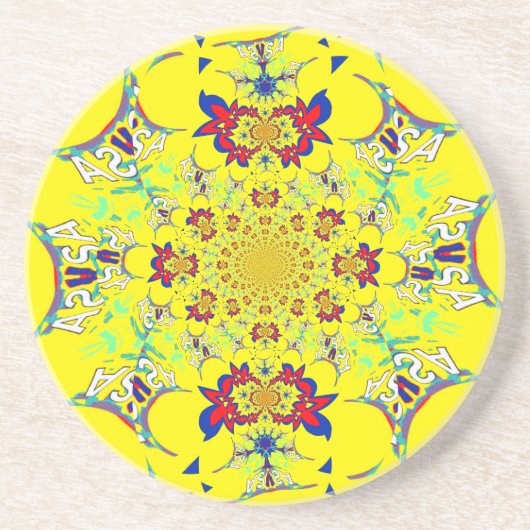 ブライトカラフルフローラダマスクデザインアートプリント コースター (正面)