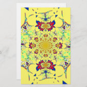 ブライトカラフルフローラダマスクデザインアートプリント 便箋 (正面/裏面)