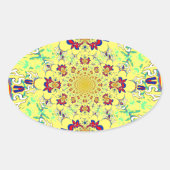 ブライトカラフルフローラダマスクデザインアートプリント 楕円形シール (正面)
