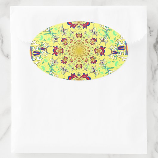 ブライトカラフルフローラダマスクデザインアートプリント 楕円形シール (バッグ)