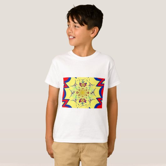 ブライトカラフルフローラダマスクデザインアートプリント Tシャツ (正面フル)