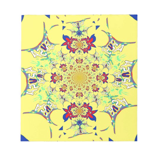 ブライトカラフルフローラダマスクデザイン ノートパッド (正面)