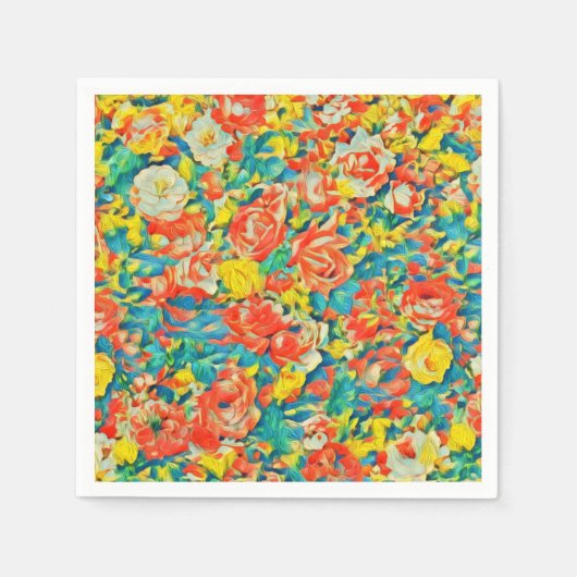ブライトカラフルフローラ開花ガーデンファインアート スタンダードカクテルナプキン (正面)
