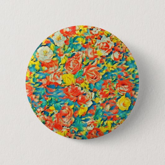 ブライトカラフルフローラ開花ガーデンファインアート 缶バッジ (正面)