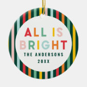 ブライトカラフルモダンクリスマスファミリースクエアスティ セラミックオーナメント (正面)
