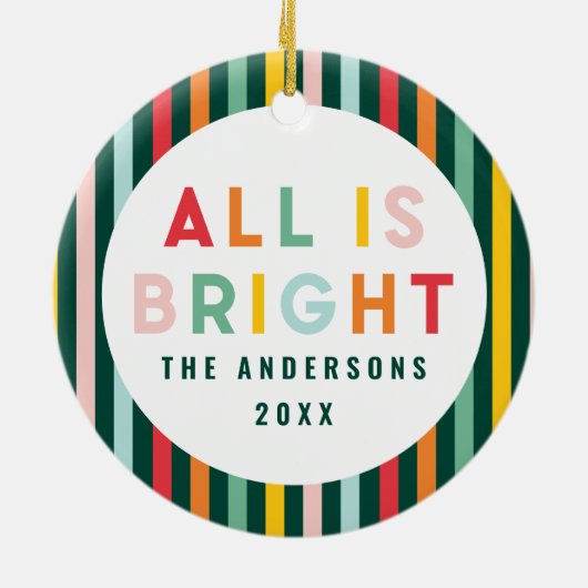 ブライトカラフルモダンクリスマスファミリースクエアスティ セラミックオーナメント (裏面)