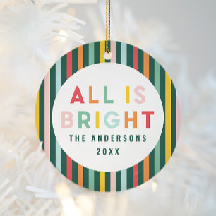 ブライトカラフルモダンクリスマスファミリースクエアスティ セラミックオーナメント