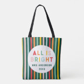 ブライトカラフルモダンクリスマスファミリースクエアスティ トートバッグ (裏面)