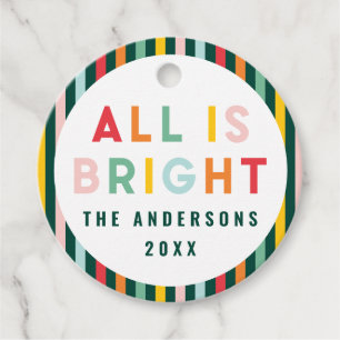 ブライトカラフルモダンクリスマスファミリースクエアスティ フェイバータグ