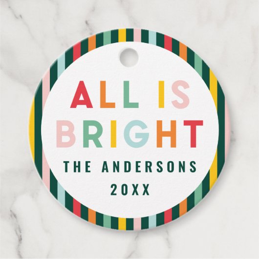 ブライトカラフルモダンクリスマスファミリースクエアスティ フェイバータグ (正面)