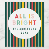 ブライトカラフルモダンクリスマスファミリースクエアスティ ワインラベル (シングルラベル)