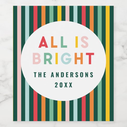 ブライトカラフルモダンクリスマスファミリースクエアスティ ワインラベル (シングルラベル)