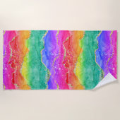 ブライトカラフルレインボーグリッター金ゴールドゲート ビーチタオル (正面)