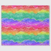 ブライトカラフルレインボーグリッター金ゴールドゲート ラッピングペーパー (フラット)