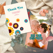 ブライトカラフルレトロデイジー結婚ズ サンキューカード