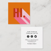 ブライトカラフルレトロハイモダンハローオレンジピンク スクエア名刺 (正面/裏面)