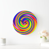 ブライトカラフルレトロヒッピーレインボースパイラルスワール ラージ壁時計 (ホーム)