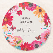 ブライトカラフルワイルドフラワーブライダルシャワー ラウンドペーパーコースター (正面)
