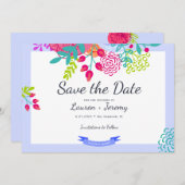 ブライトカラフル春はっきりしたフローラスケッチブーケ セーブザデート (正面/裏面)