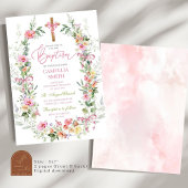 ブライトカラフル春フローラガールバプテスマ 招待状