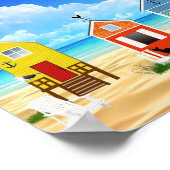 ブライトカラフル海ビーチハウスサマーおもしろい ポスター (角)