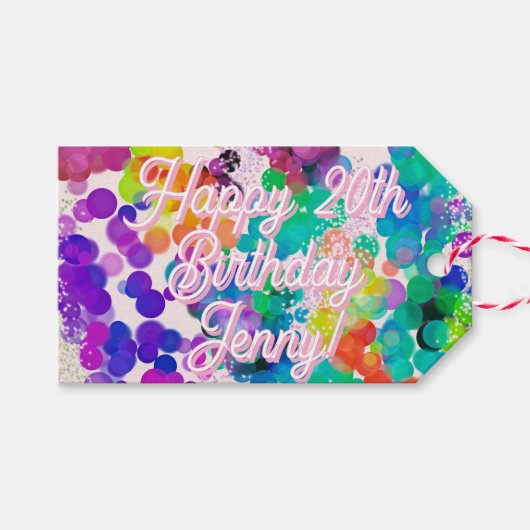 ブライトカラフル《写真》ぼけ味タイポグラフィ誕生日フェスティバル ギフトタグ (正面(横))