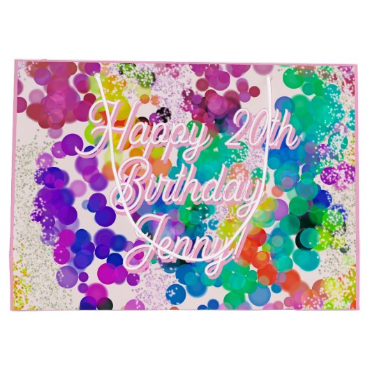 ブライトカラフル《写真》ぼけ味誕生日フェスティバルフォト文字 ラージペーパーバッグ (裏面)