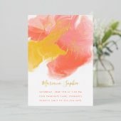 ブライトカラーウォッシュコーラルイエローグラードパーティー金ゴールド 箔招待状 (立ち正面)