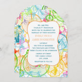 ブライトカラースタイライズドヴィンテージ結婚自転車 招待状 (正面/裏面)